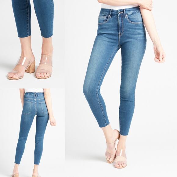 Good American Good Waist Jeans Crop Raw Hem - Picture 1 of 9